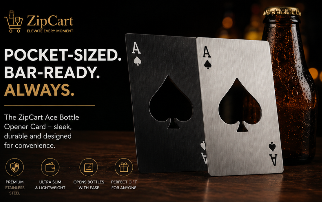 ZipCart Ace of Spades Card Bottle Opener | Wallet-Size Steel Opener
