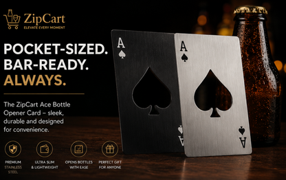 ZipCart Ace of Spades Card Bottle Opener | Wallet-Size Steel Opener